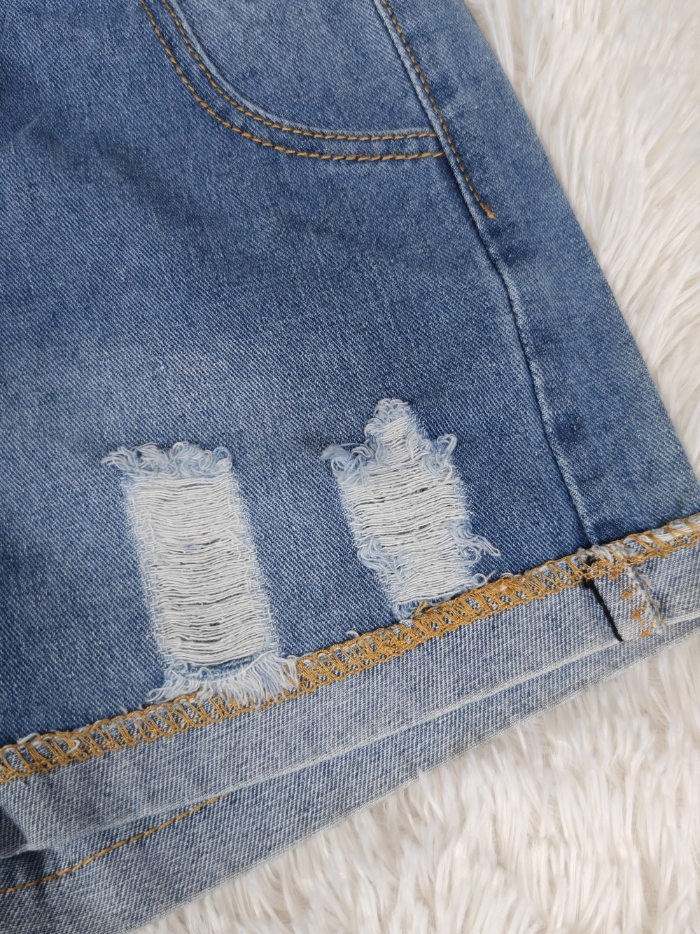 Casual Women's Blue Denim Drawstring Shorts - Picture 3 of 3